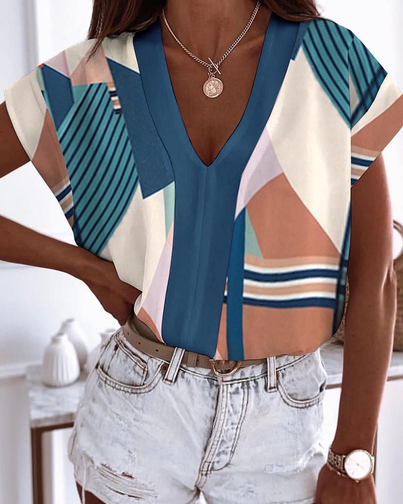 

Colorblock Short Sleeve Casual Top, Multicolor