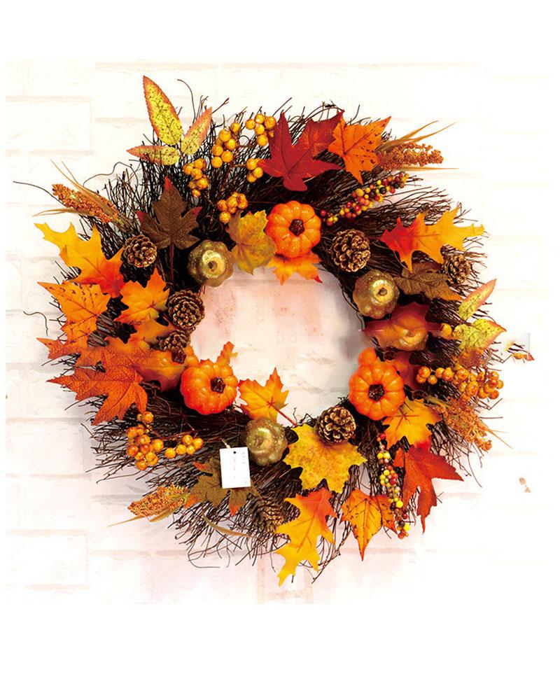 

Halloween Pumpkin Fall Wreath Autumn Wreath With Maple Leaves Berries Harvest Wreath For Front Door Wall Thanksgiving Decoration, Style1