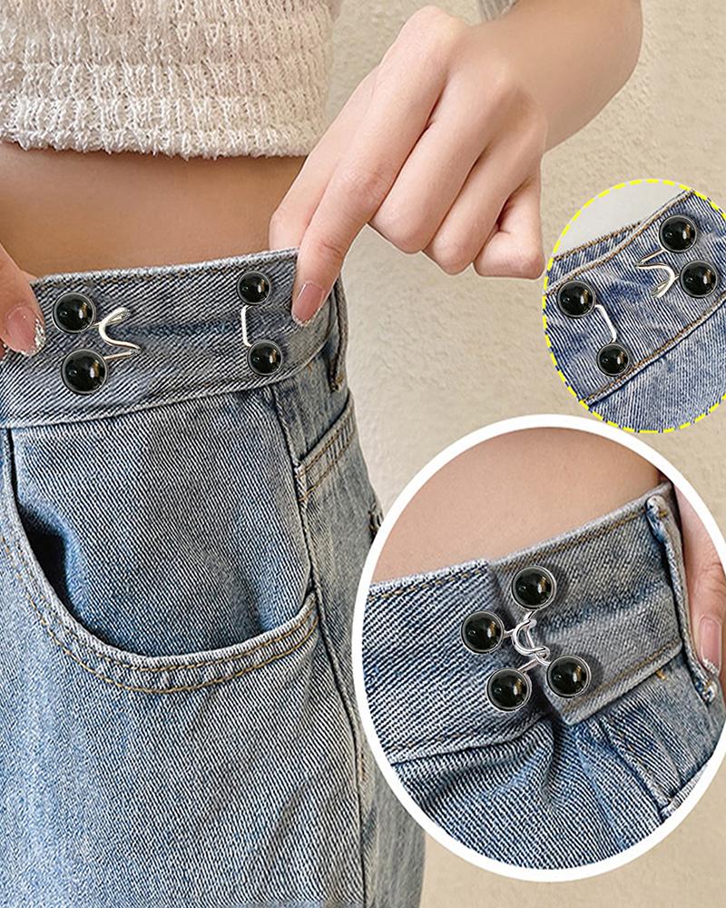 

2pcs Beaded Tighten Waist Brooches Pants Jeans Adjustable Waist Clip Pins Clothing Accessories Set, Black