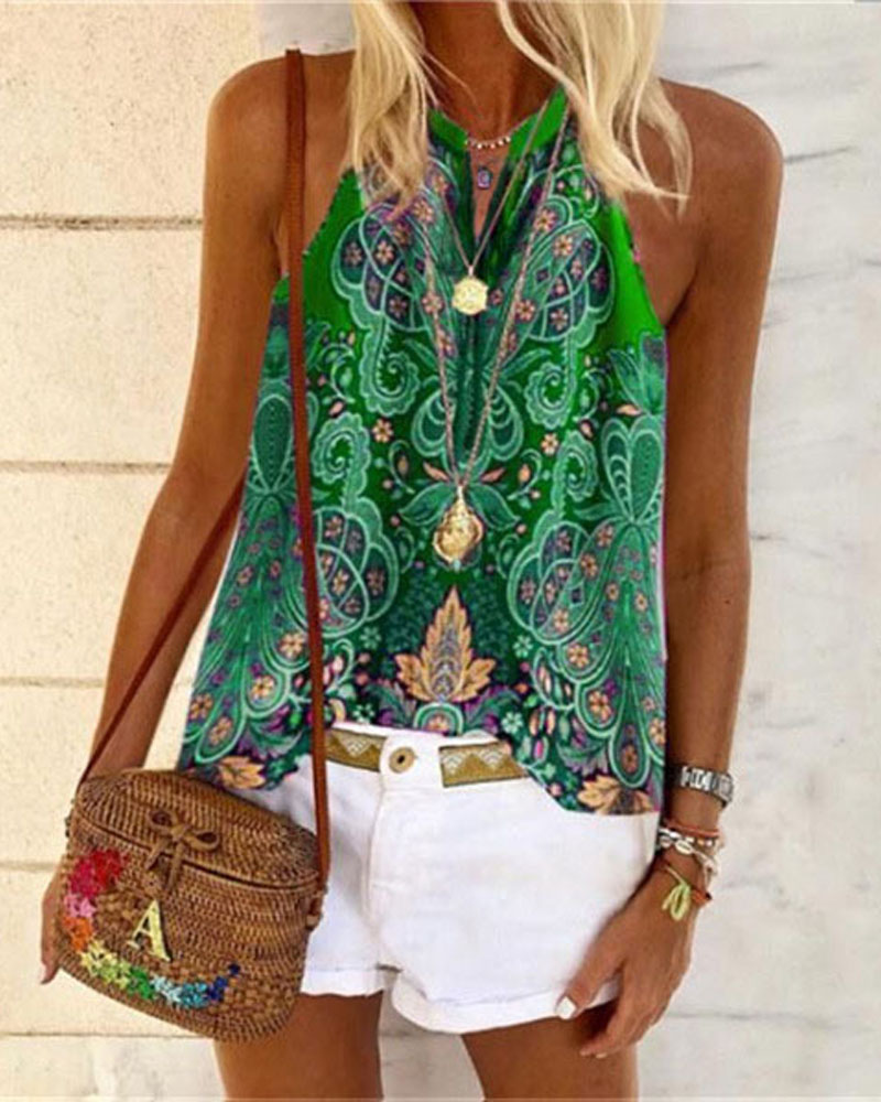 Bohemian Tribal Print Casual Tank Top