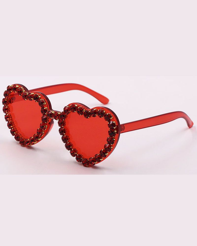 

1Pair Gradient Heart Shaped Rhinestone Trendy Sunglasses, Red