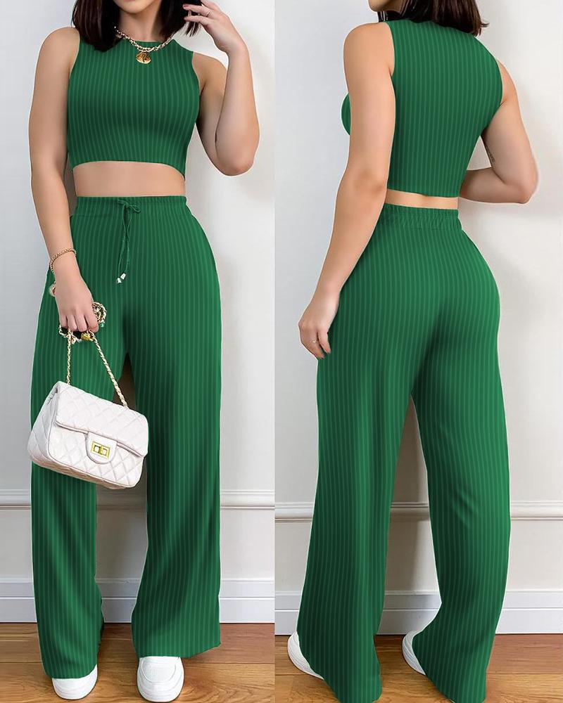 

Crop Top & Wide Leg Pants Set, Green