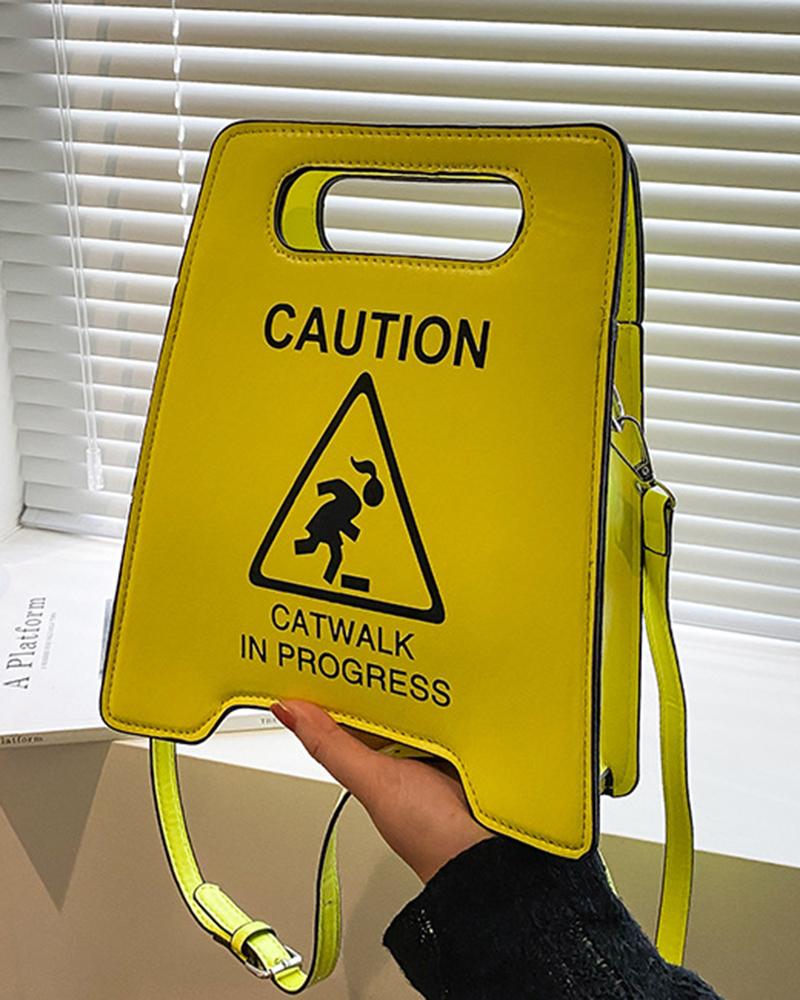 

Fashionable Warning Sign Shaped Crossbody Bag, Yellow