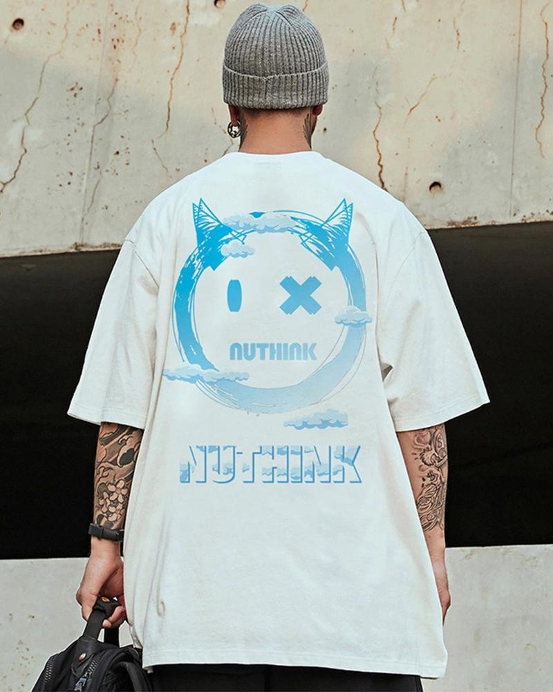 

Graphic Print Short Sleeve Loose T-shirts, White