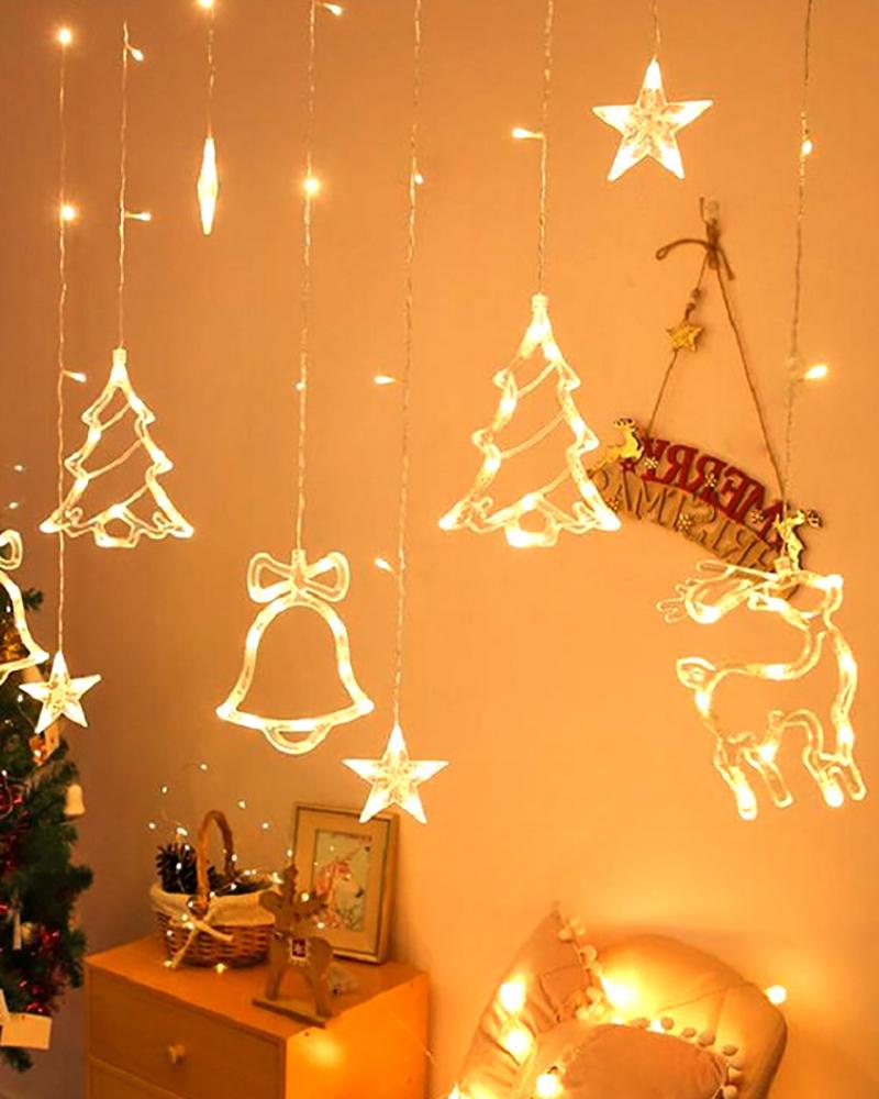

Christmas Curtain Light Bells Star Elk Light Outdoor Indoor For Home Bedroom Wall Ornament, White