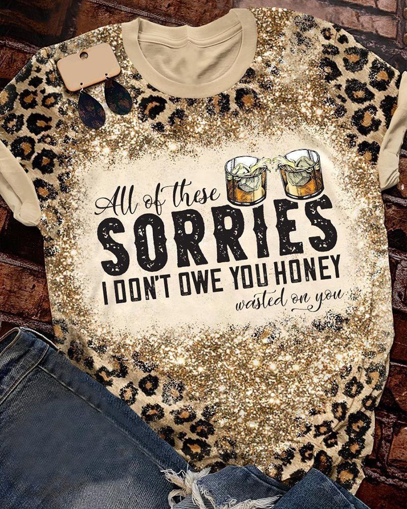 

Women's Graphic Tee Retro Letter Cheetah Print T-shirt, Yellow