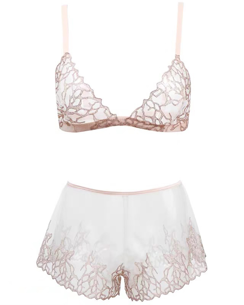 

Sheer Mesh Lace Cami Set, Light pink