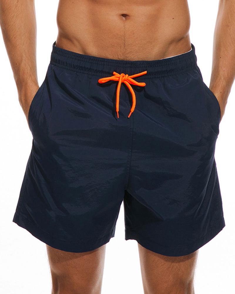 

Solid Drawstring Elastic Waist Loose Wide Leg Shorts, Purplish blue