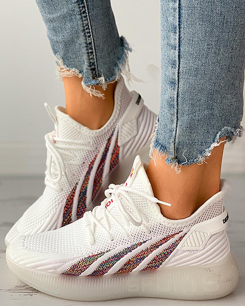 

Lace-up Colorblock Breathable Casual Sneaker, White
