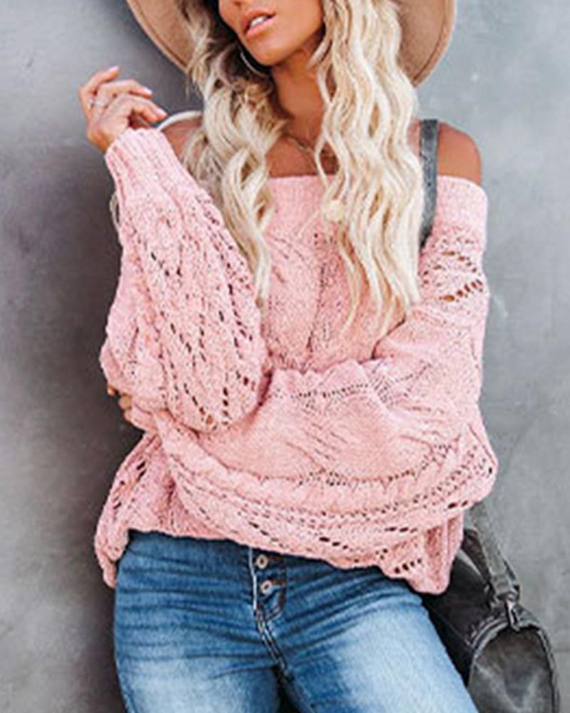 

Off Shoulder Braided Knit Sweater, Pink