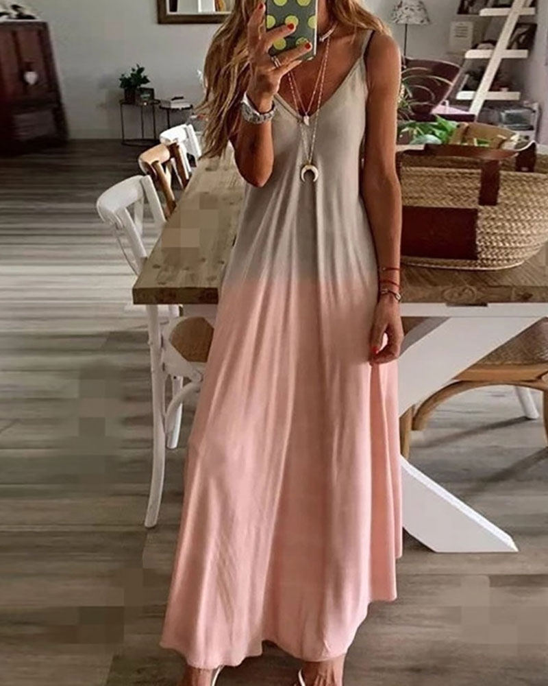 

Ombre V-Neck Spaghetti Strap Maxi Dress, Pink