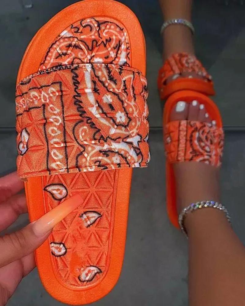 

Paisley Print Open Toe Casual Flat Slippers, Orange