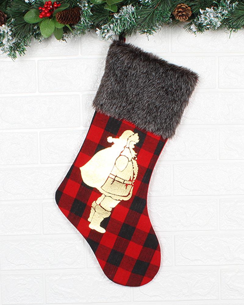 

Christmas Grpahic Print Metallic Stockings Fluffy Trim Xmas Tree Hanging Ornaments, Style3