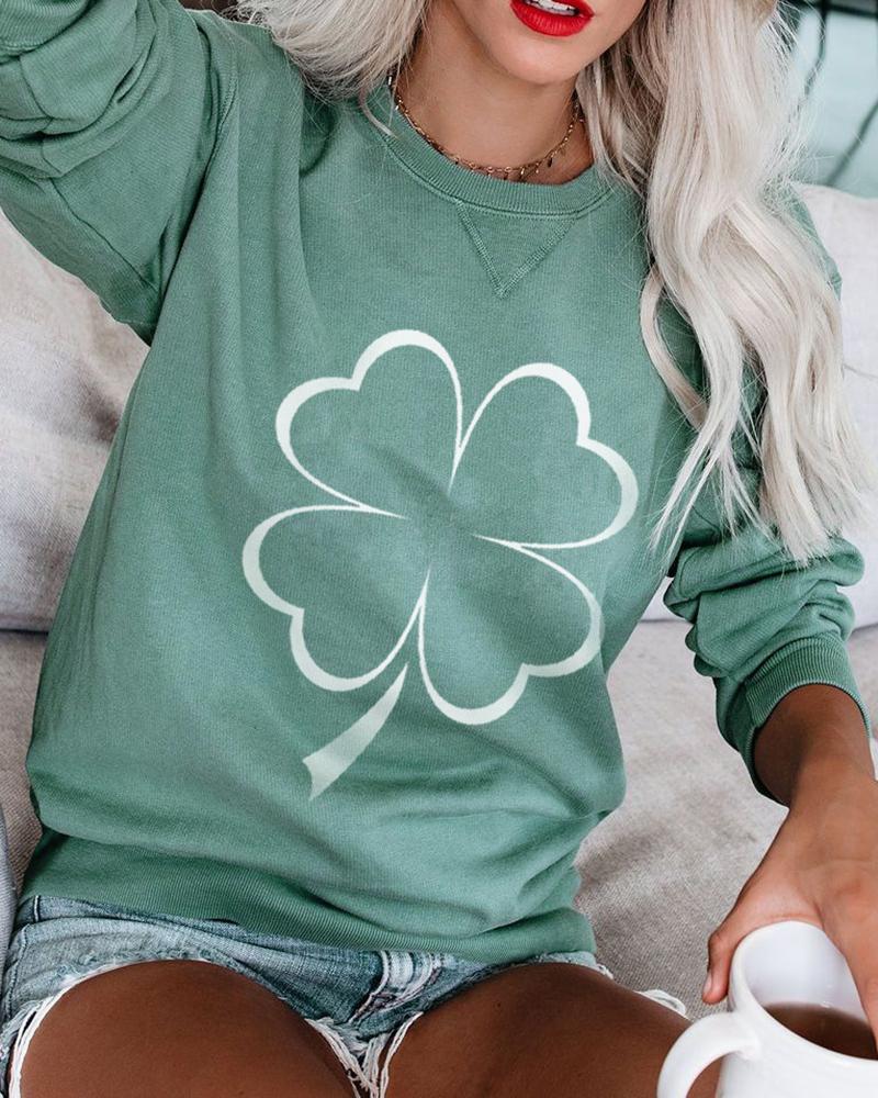 

Clover & Letter Print Long Sleeve Top, Style1
