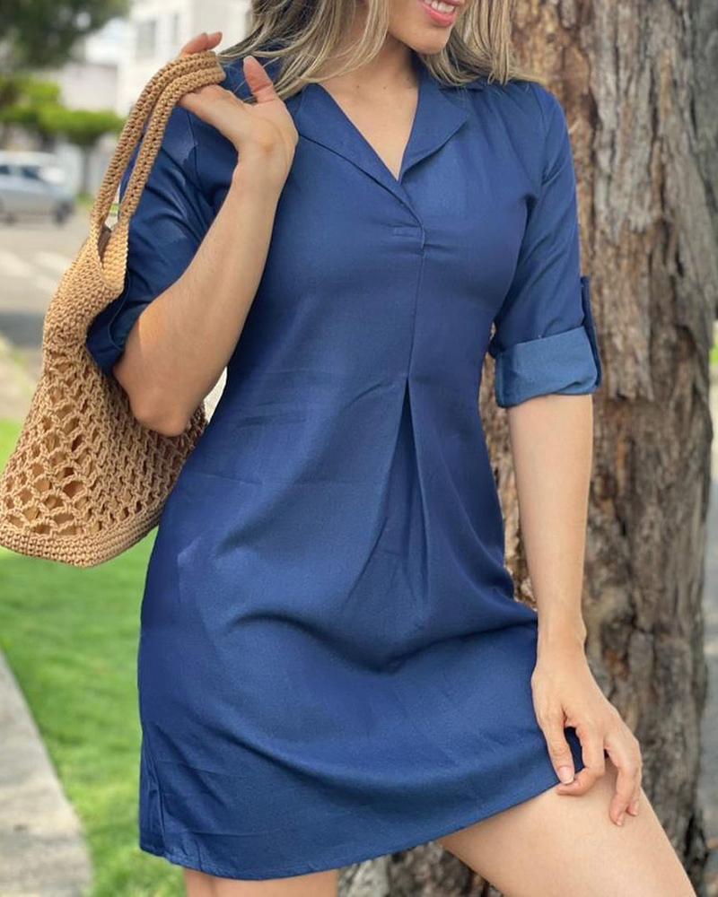 

Long Sleeve Ruched Casual Denim Dress, Dark blue