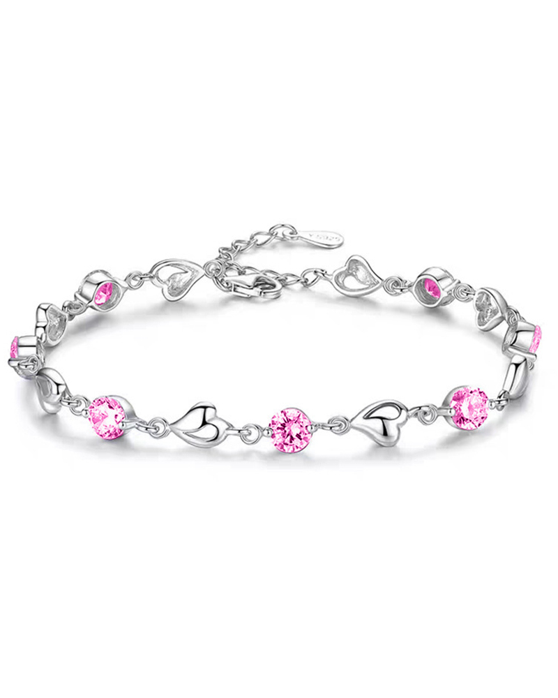 

1pc Mother's Day Gift Zircon Heart Bracelet, Pink