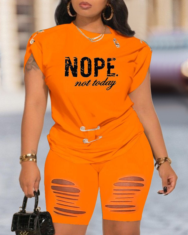 Nope Not Today Print Short Sleeve Top & Shorts Set