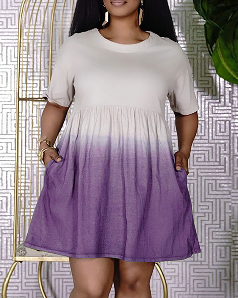 

Ombre Colorblock Pocket Design Casual Dress, Purple