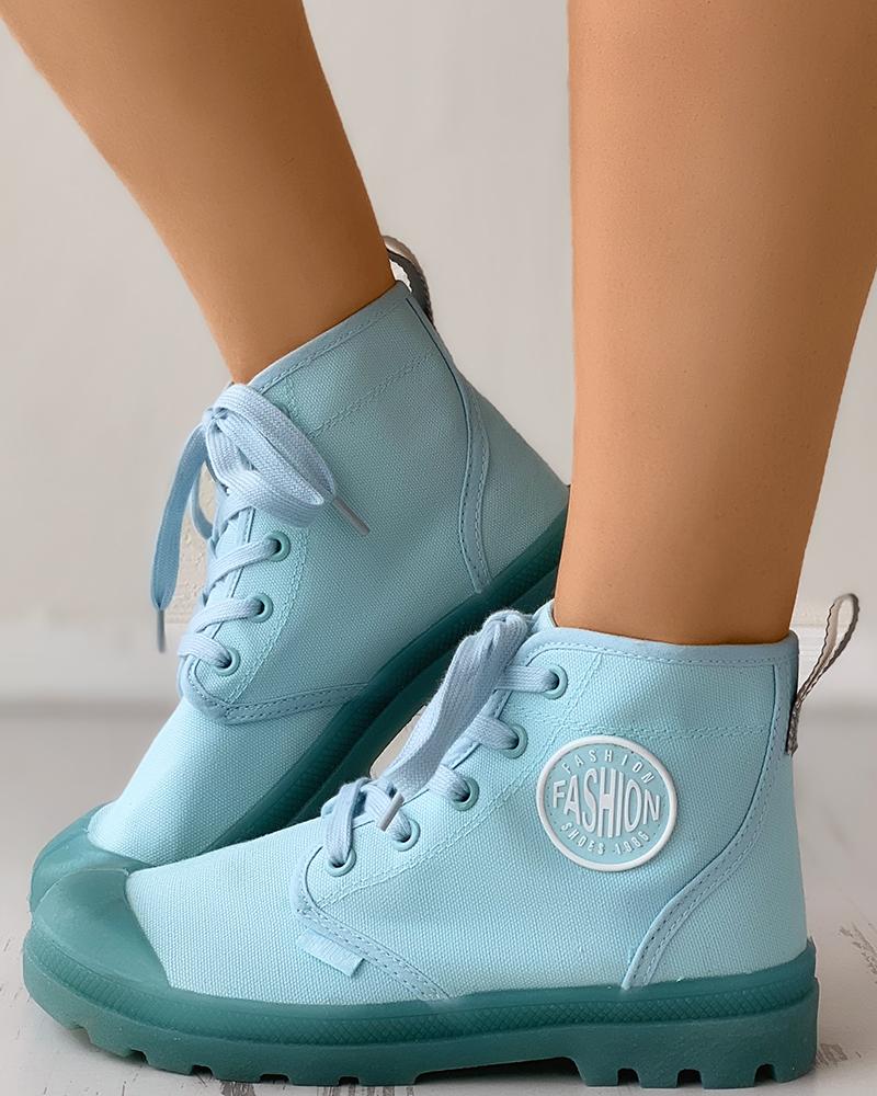 

Letter Patch Eyelet Lace-up Sneaker, Blue