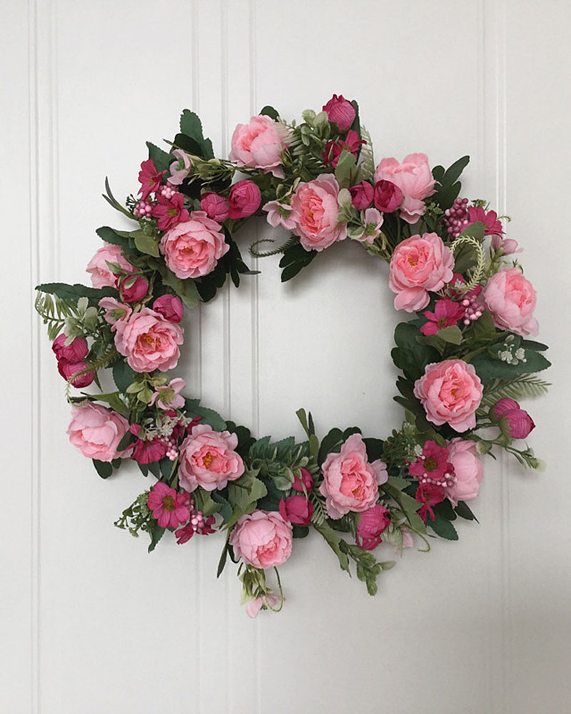 

Peony Flowers Artificial Spring Floral Wreath For Front Door Wedding Christmas Party Wall Window Decoration, Pink