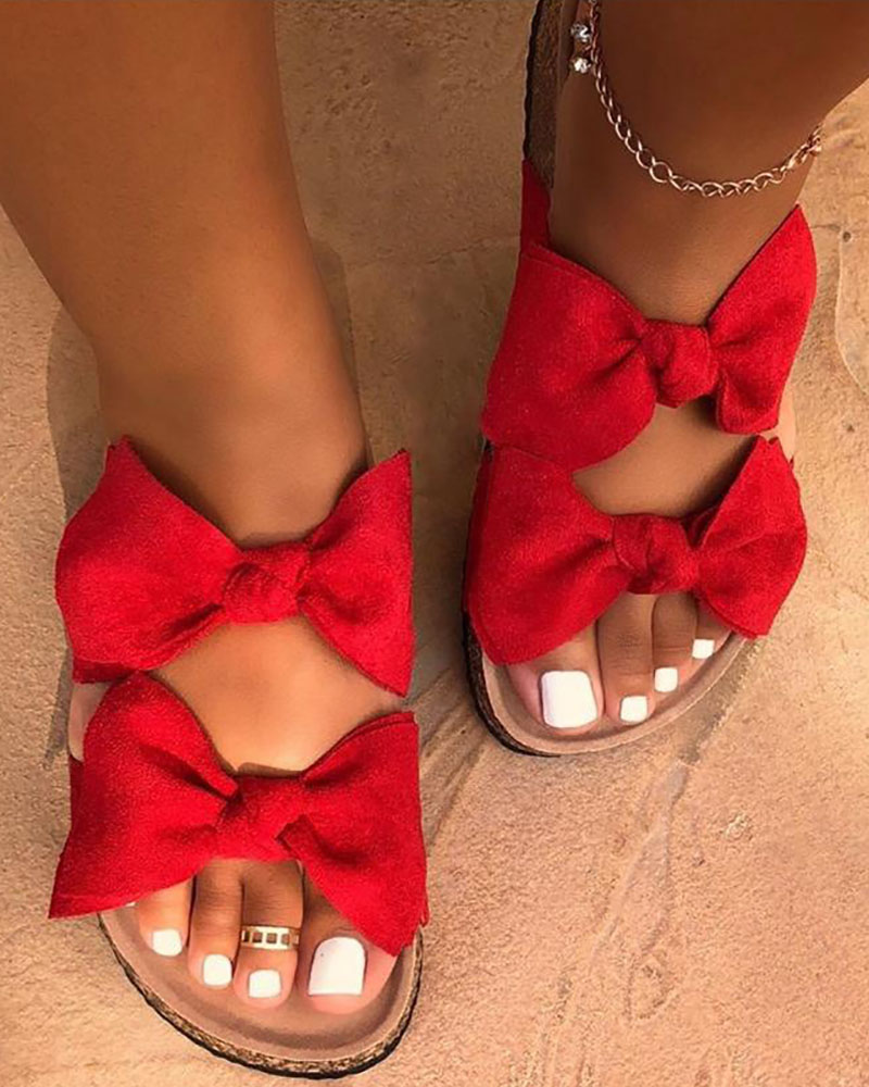 

Double Bowknot Decor Cork Slippers, Red