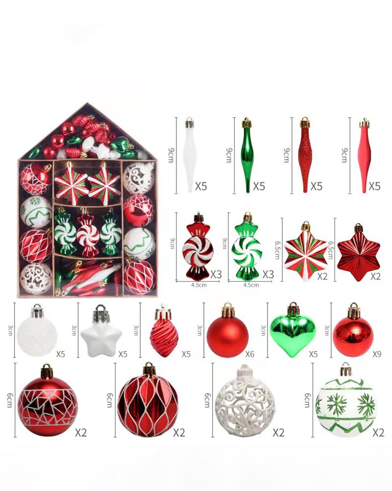 

73pcs House Shape Christmas Balls Plastic Decoration For Home Tree Decorations, Green