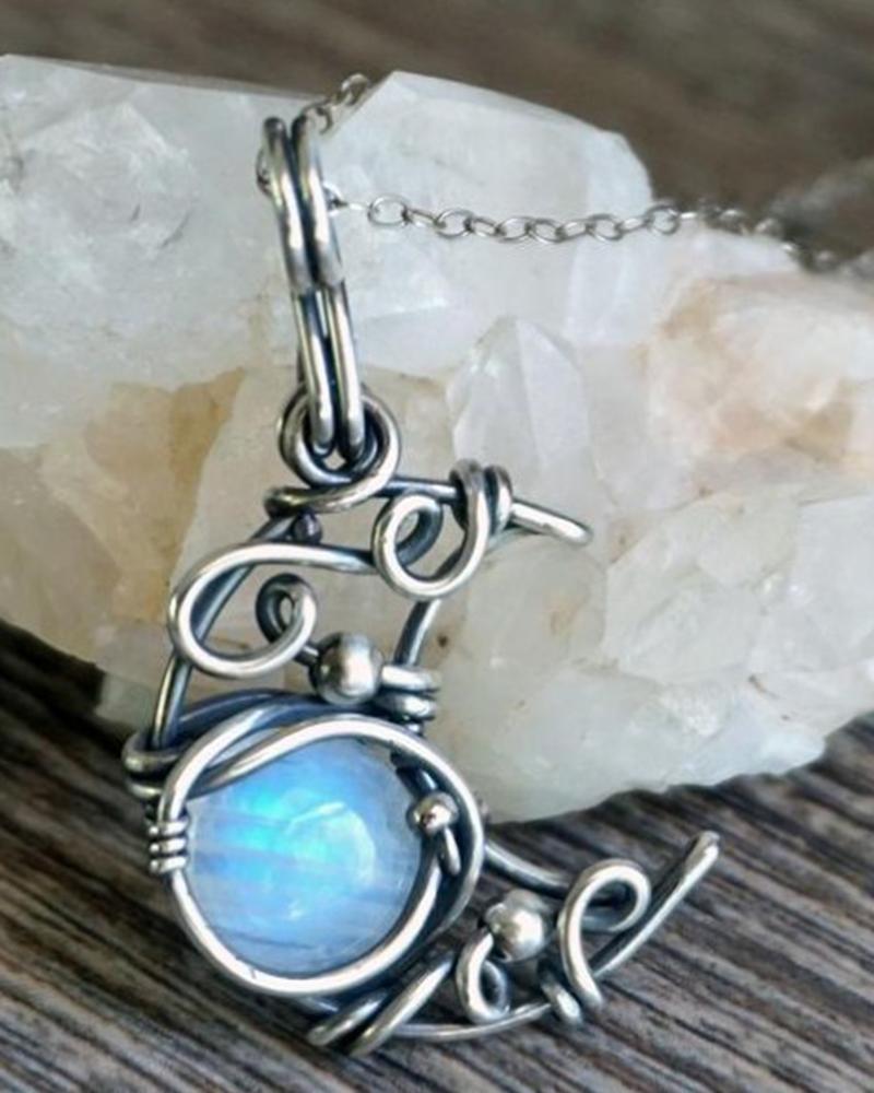 

1pc Bohemian Twisted Chain Moon Stone Pendant Necklace, Silver