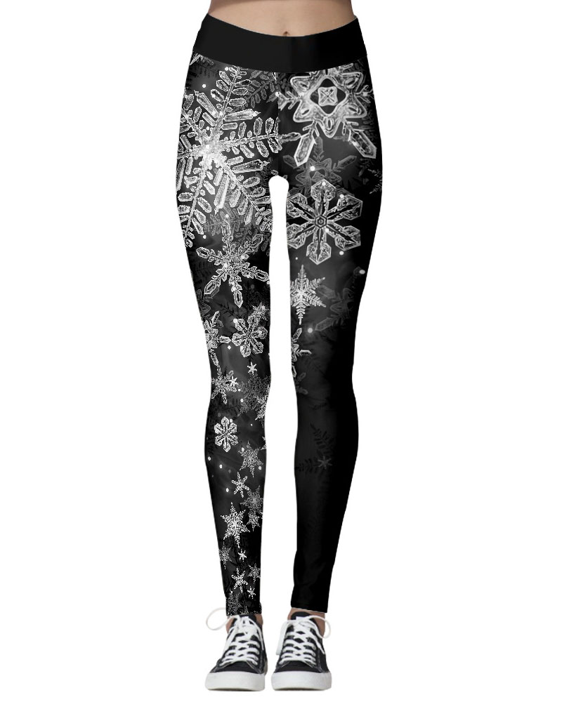 

Christmas Snowflake Cartoon Elk Cat Print Leggings, Style4