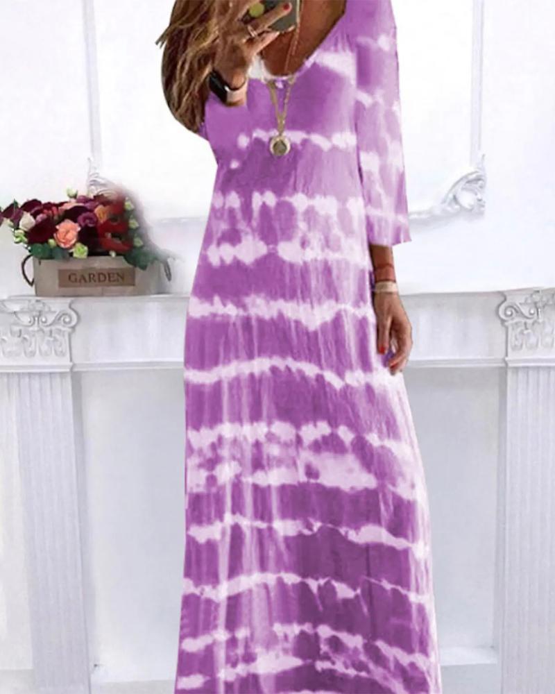 

Tie Dye Print V-Neck Casual Dress, Purple