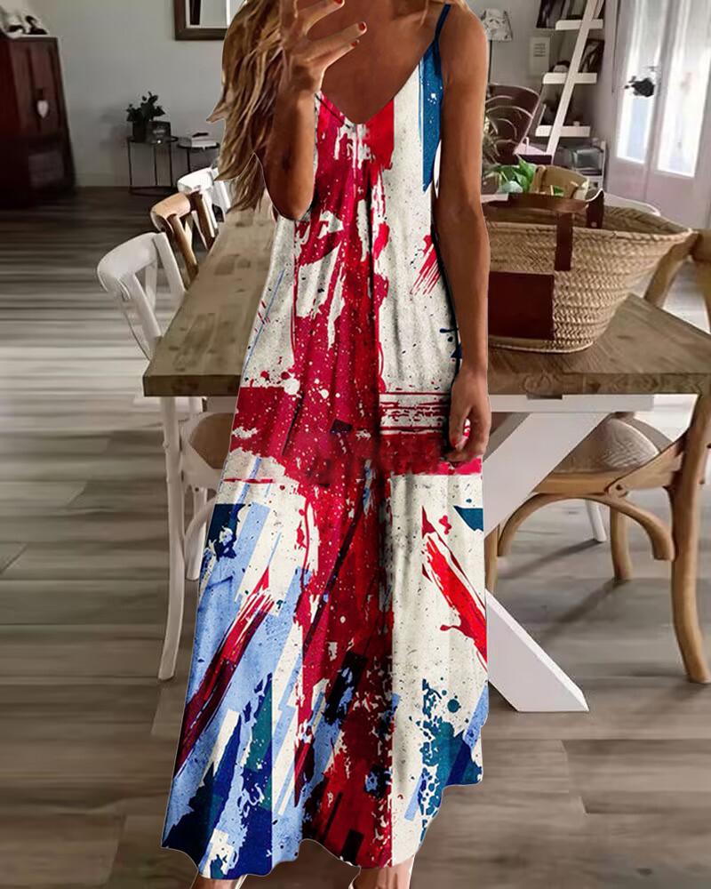 

Independence Day Flag Pattern Print Cami Maxi Dress, Multicolor