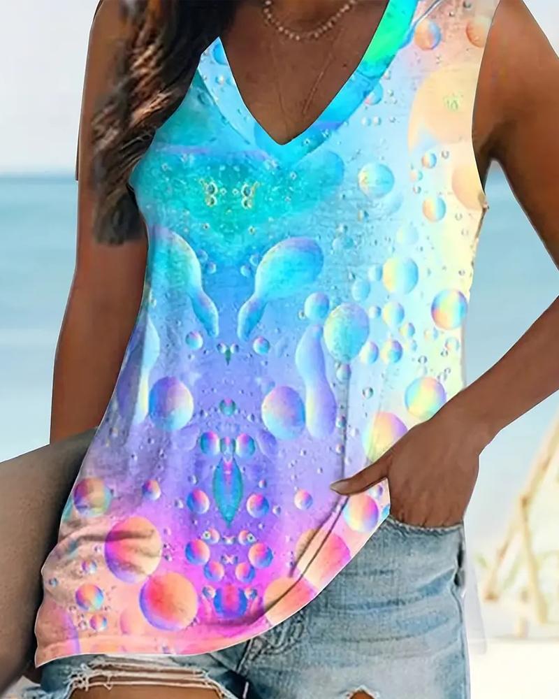 

Waterdrop Print Ombre V-Neck Tank Top, Multicolor