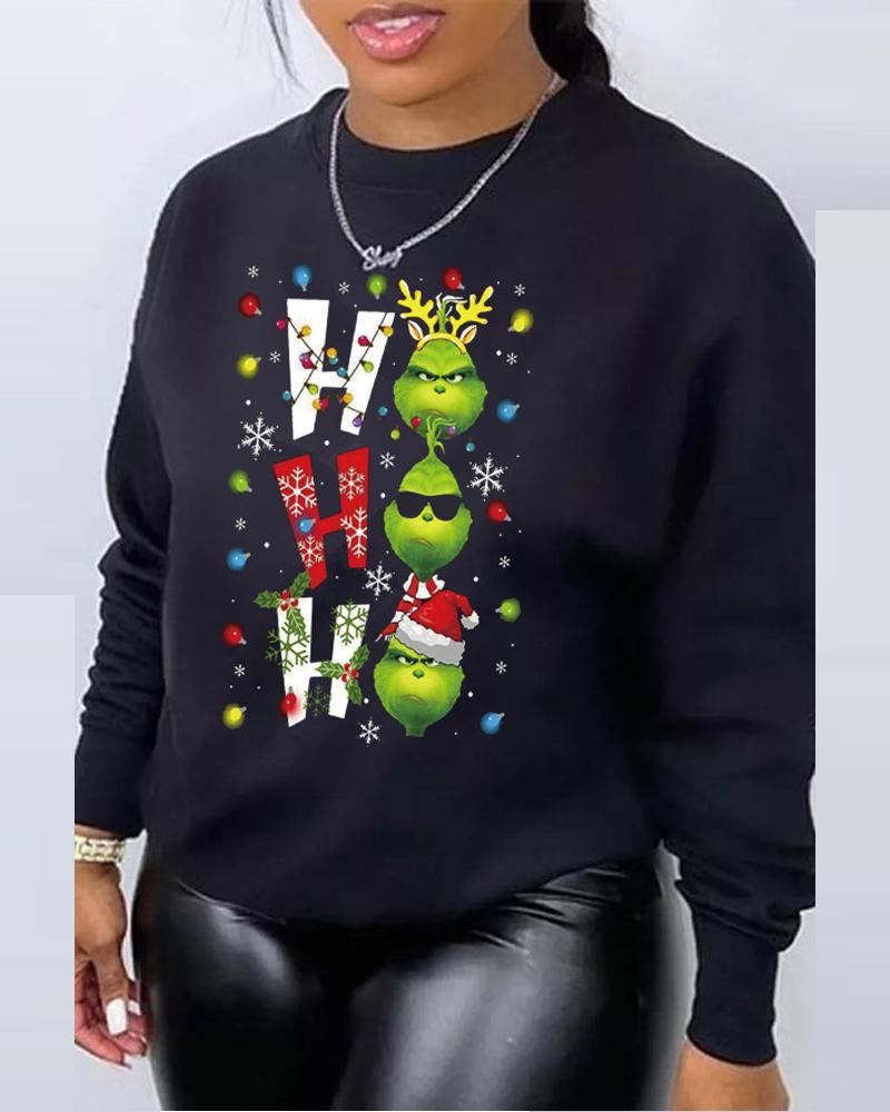 

Plus Size Grinch Stole Christmas Print Casual Sweatshirt, Black