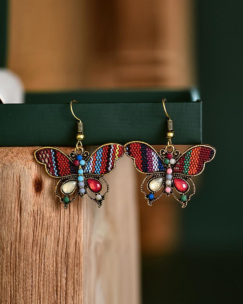 

1Pair Rhinestone Decor Butterfly Shaped Drop Earrings, Multicolor
