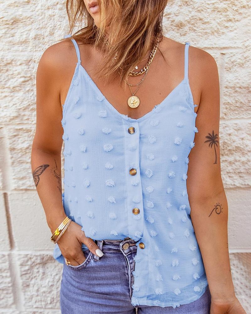 

Swiss Dot Button Front Cami Top, Blue