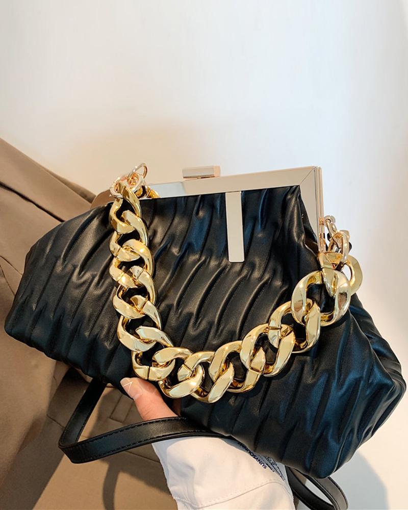 

Chain Strap Ruched Asymmetrical Crossbody Bag, Black