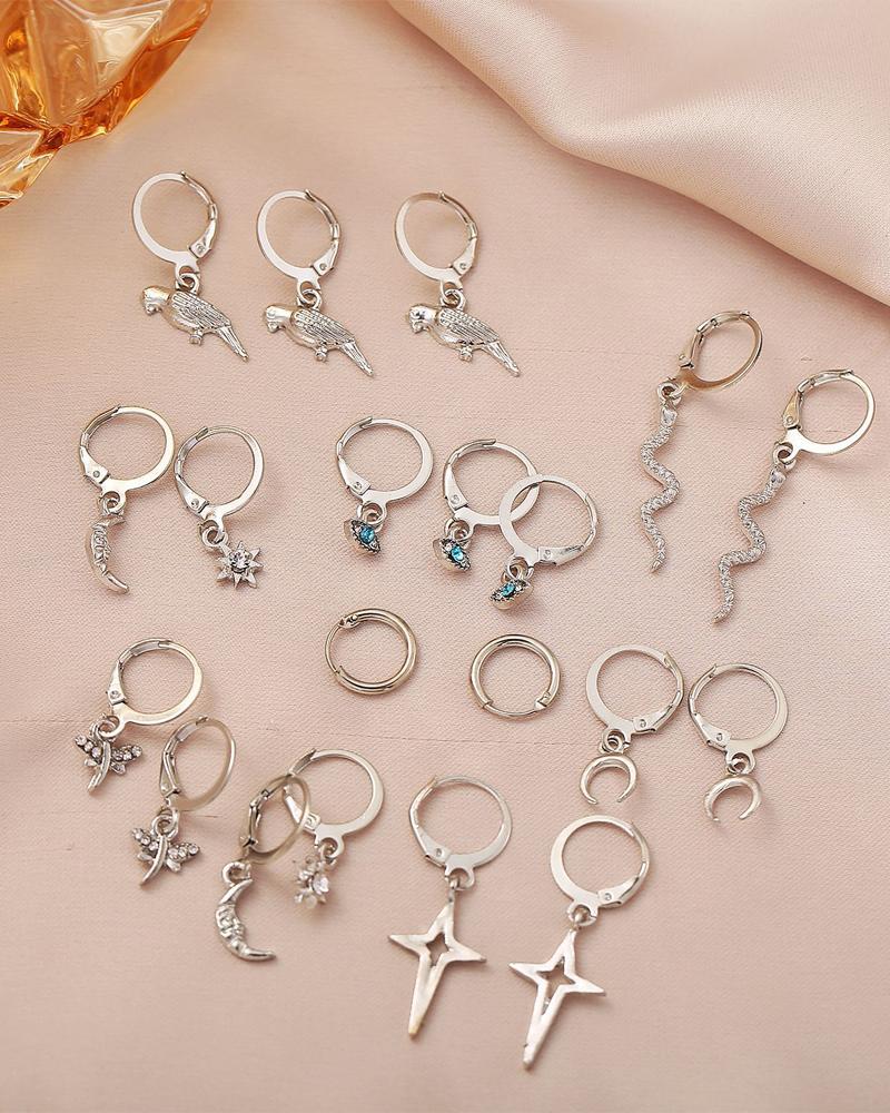 

9Pair Butterfly Snake Cross Decor Earrings Set, Silver