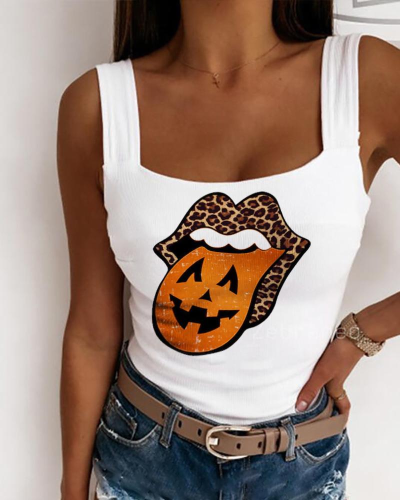 

Halloween Lip Print Tank Top, White