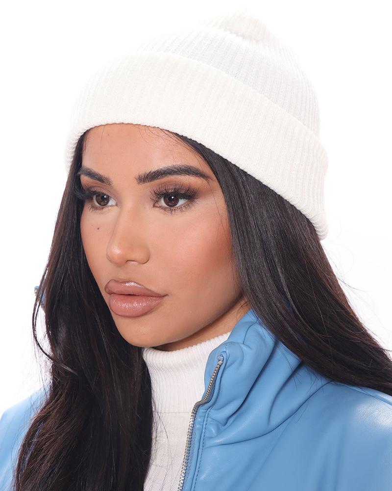 

Trendy Thermal Knit Bennie Hat, White