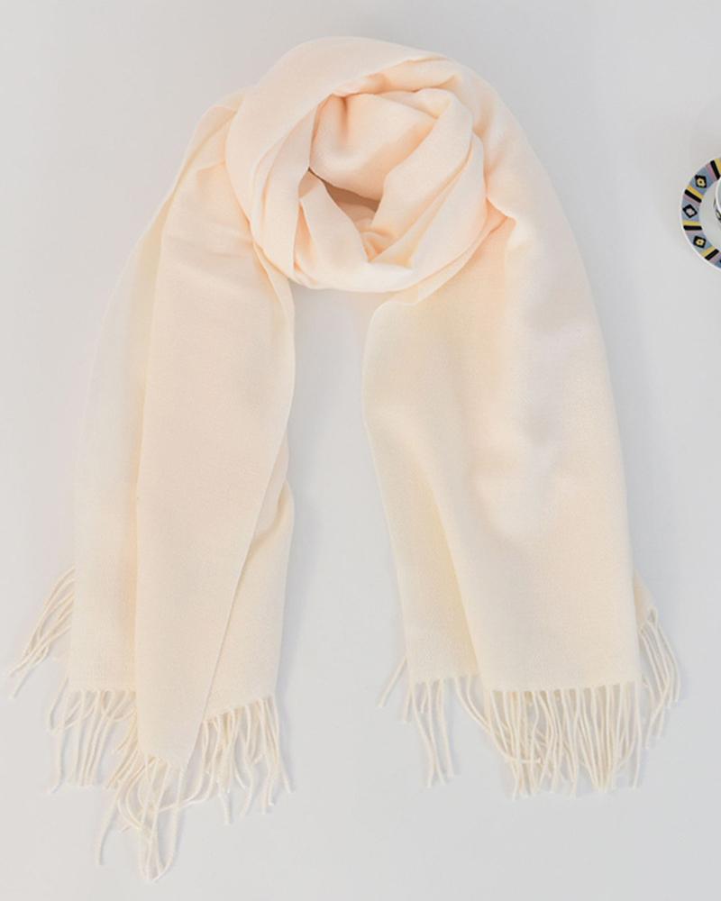 

Warm Long Tassel Design Scarf, White