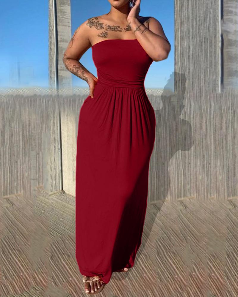 

Bandeau Ruched Sleeveelss Maxi Dress, Red
