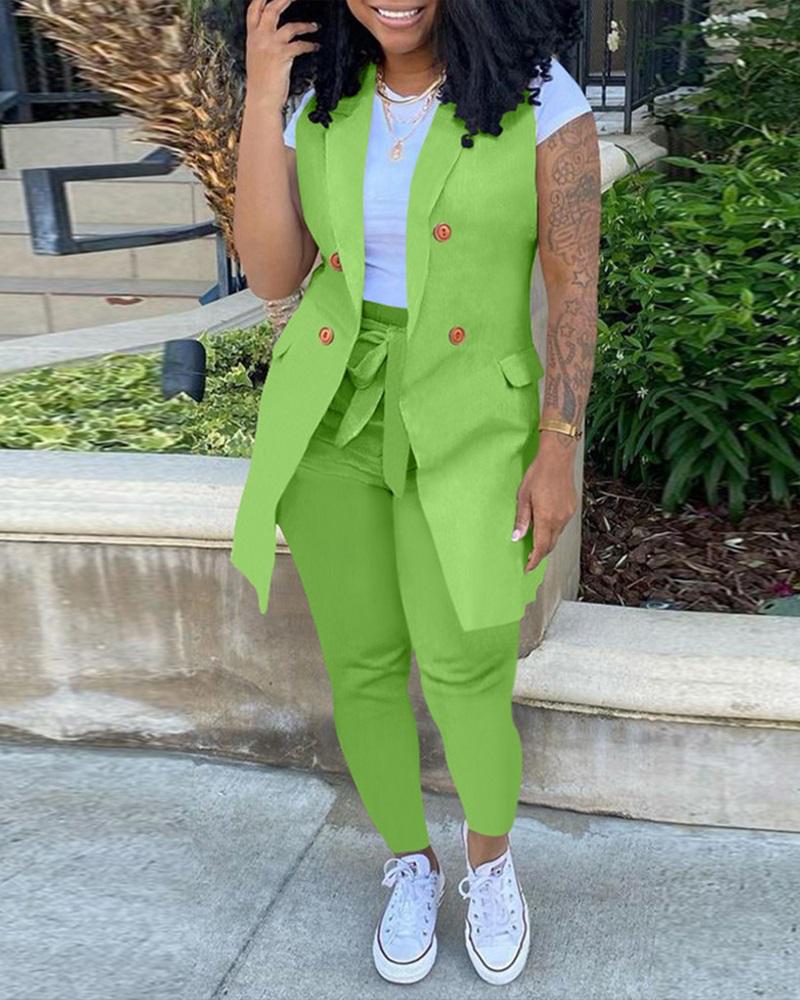 

Double Breasted Vest Blazer Coat & Pants Set, Green