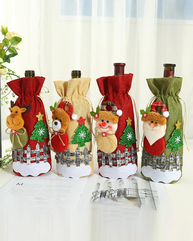 

1pc Christmas Elk Bear Santa Tree Pattern Bottle Cover Wine Bag Party Gift Decoration, Style1