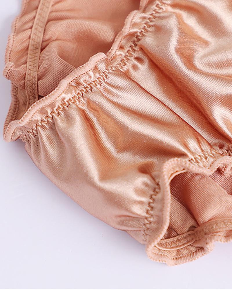 

Frill Hem Low Waist Ruched Panty, Apricot