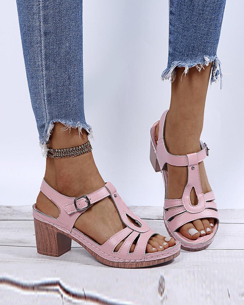 

Solid T-strap Open-toe High Heel Sandals, Pink