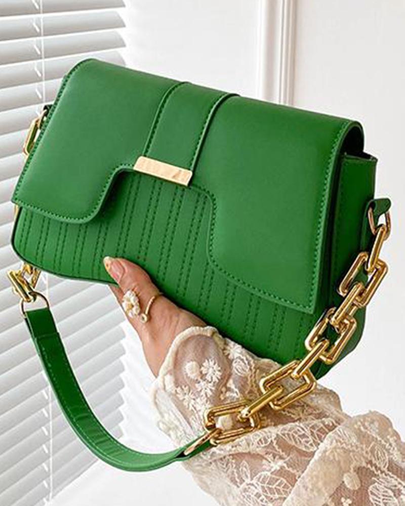 

Quilted Asymmetrical Chain Strap Shoulder Bag, Green