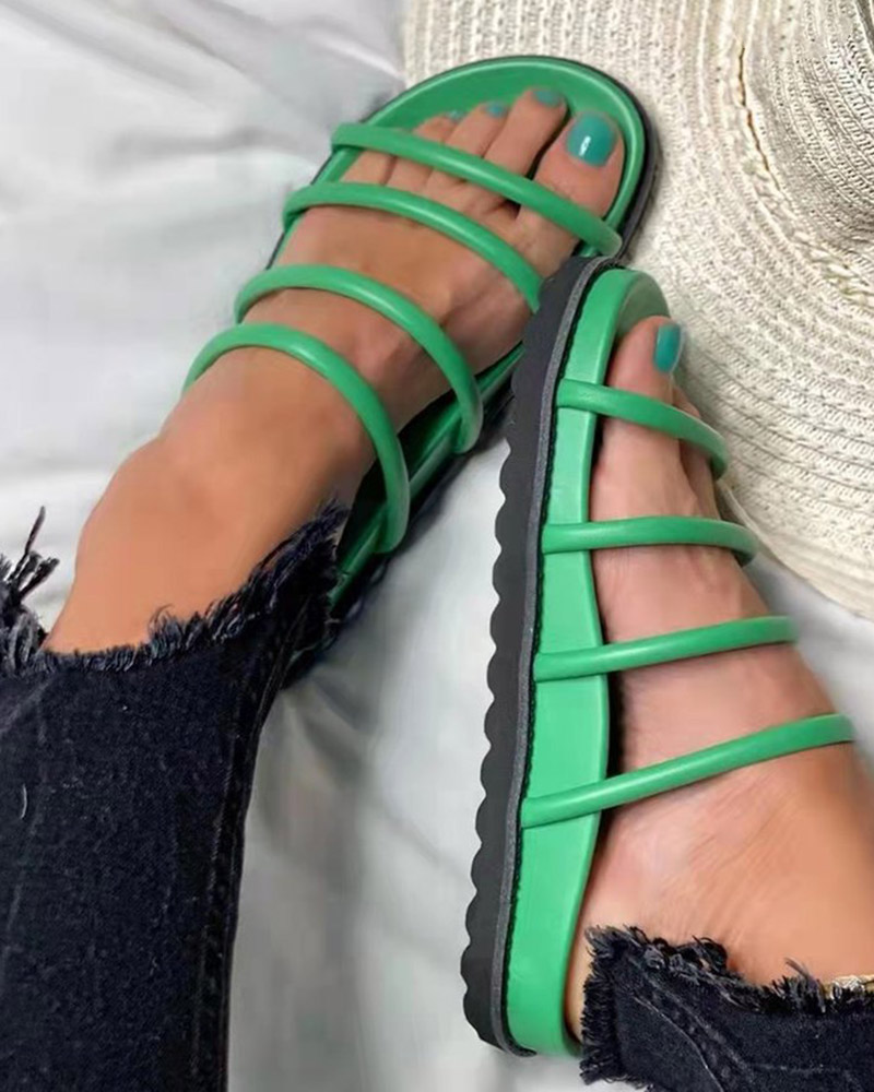

Contrast Paneled Round Toe Casual Slippers, Green