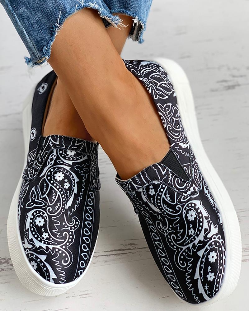 

Paisley Print Satin Casual Shoes, Black