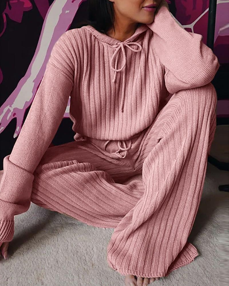 

Drawstring Hooded Top & Pants Set, Pink