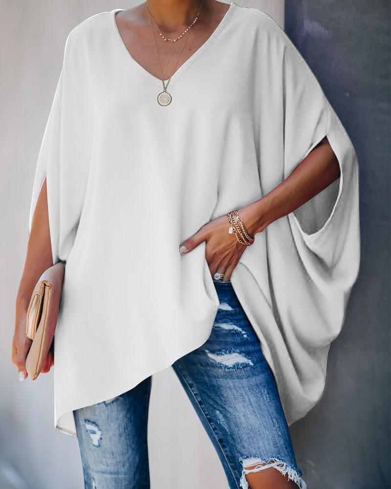 

V Neck Batwing Sleeve Casual Top, White