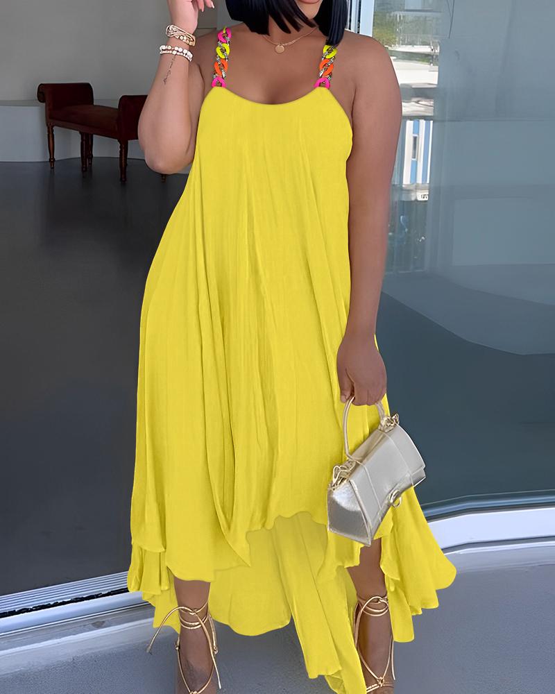 

Plus Size Colorful Chain Strap Asymmetrical Casual Dress, Yellow